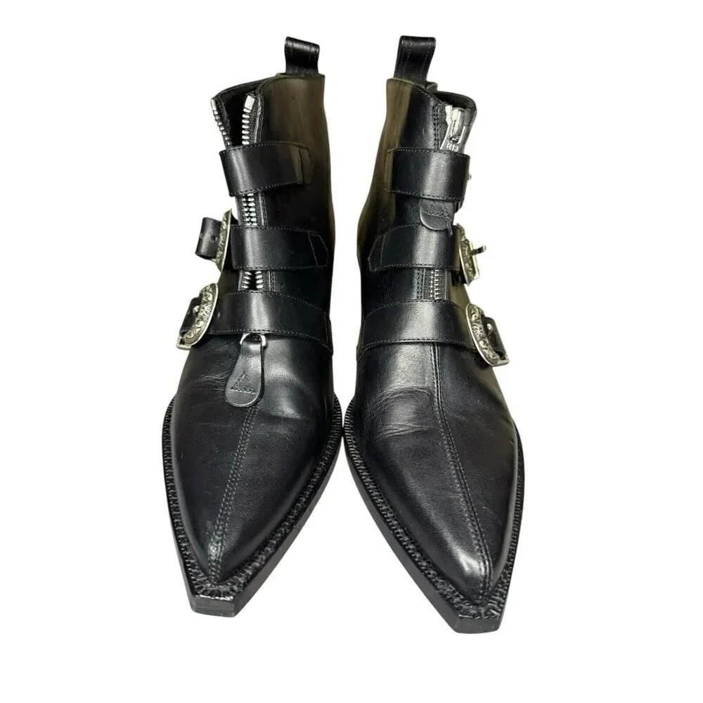 R13 Ankle Three Buckle Boot Black Leather sz 38 $995